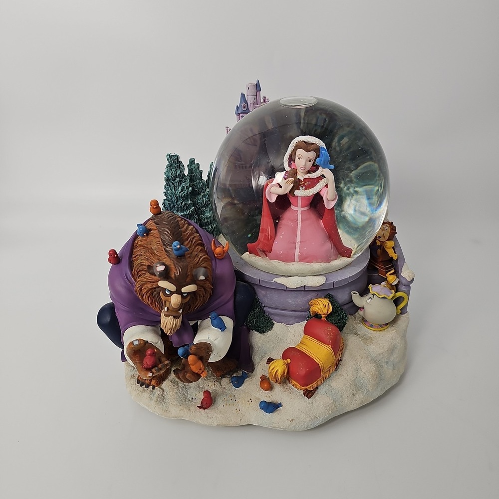 Disney Beauty and the Beast Snow Globe Something There Musical Bird Feeding READ